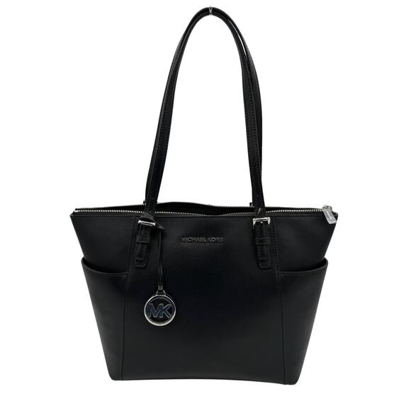 RETAIL $448 Michael Kors Black Crossgrain Leather Jet Set East West Tote*NWOT - Picture 1 of 11